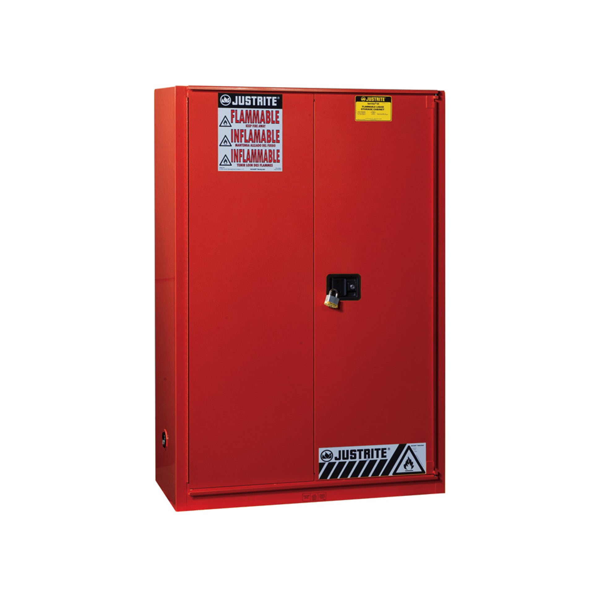Justrite Sure-Grip Ex Combustibles Safety Cabinet For Paint And Ink - Cap. 60 Gal. - 5 Shlvs - 1 Bifld Dr - Red - 894591