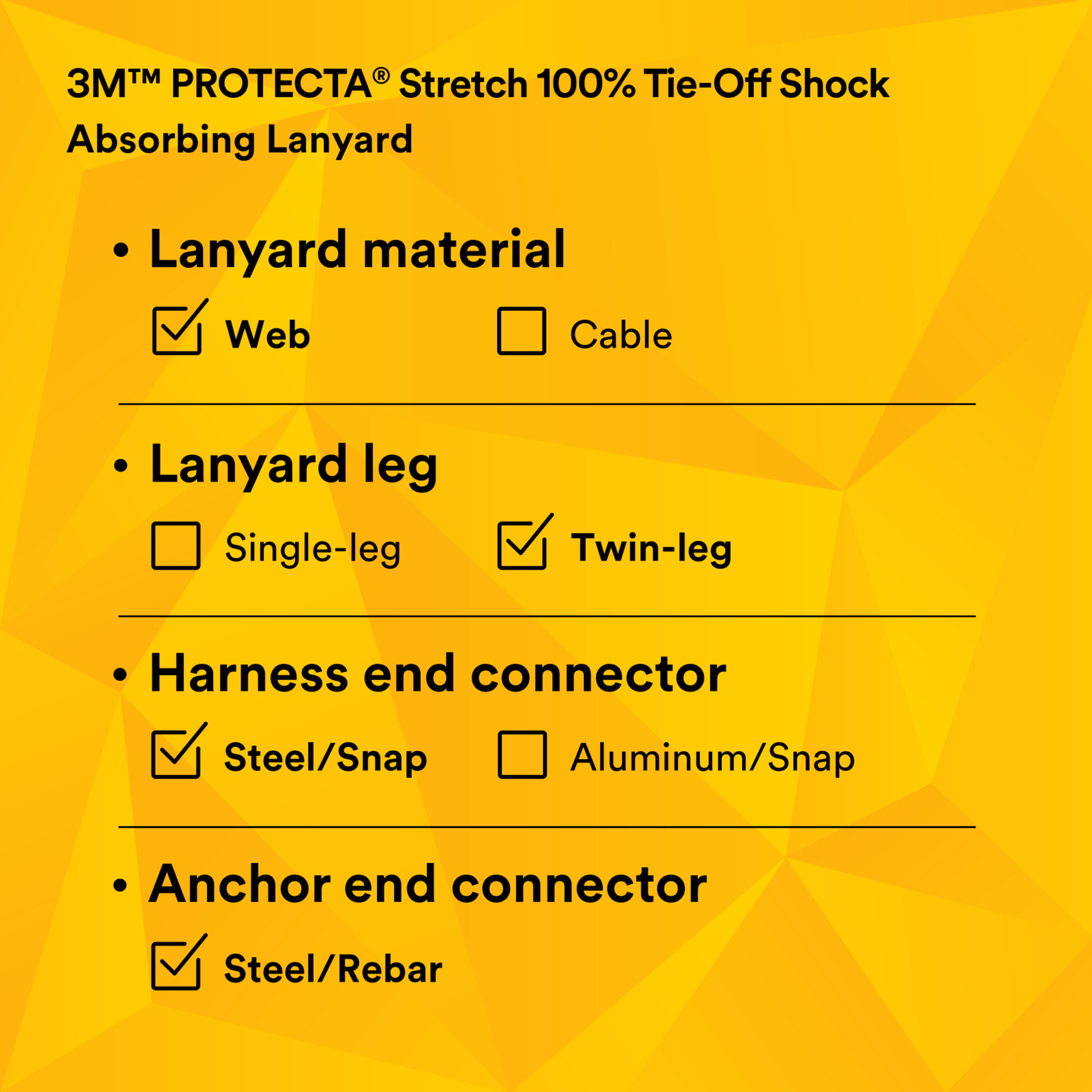 3M Protecta Pro Stretch 100% Tie-Off Shock Absorbing Lanyard - 1340161