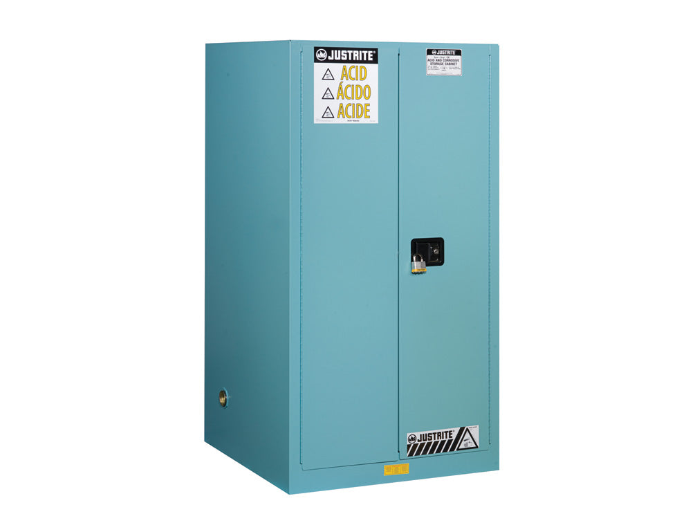 Justrite Chemcor Corrosives/Acids Safety Cabinet - Cap 60 Gallons - 2 Shelves - 2 Manual-Close Doors - Blue - 8960022