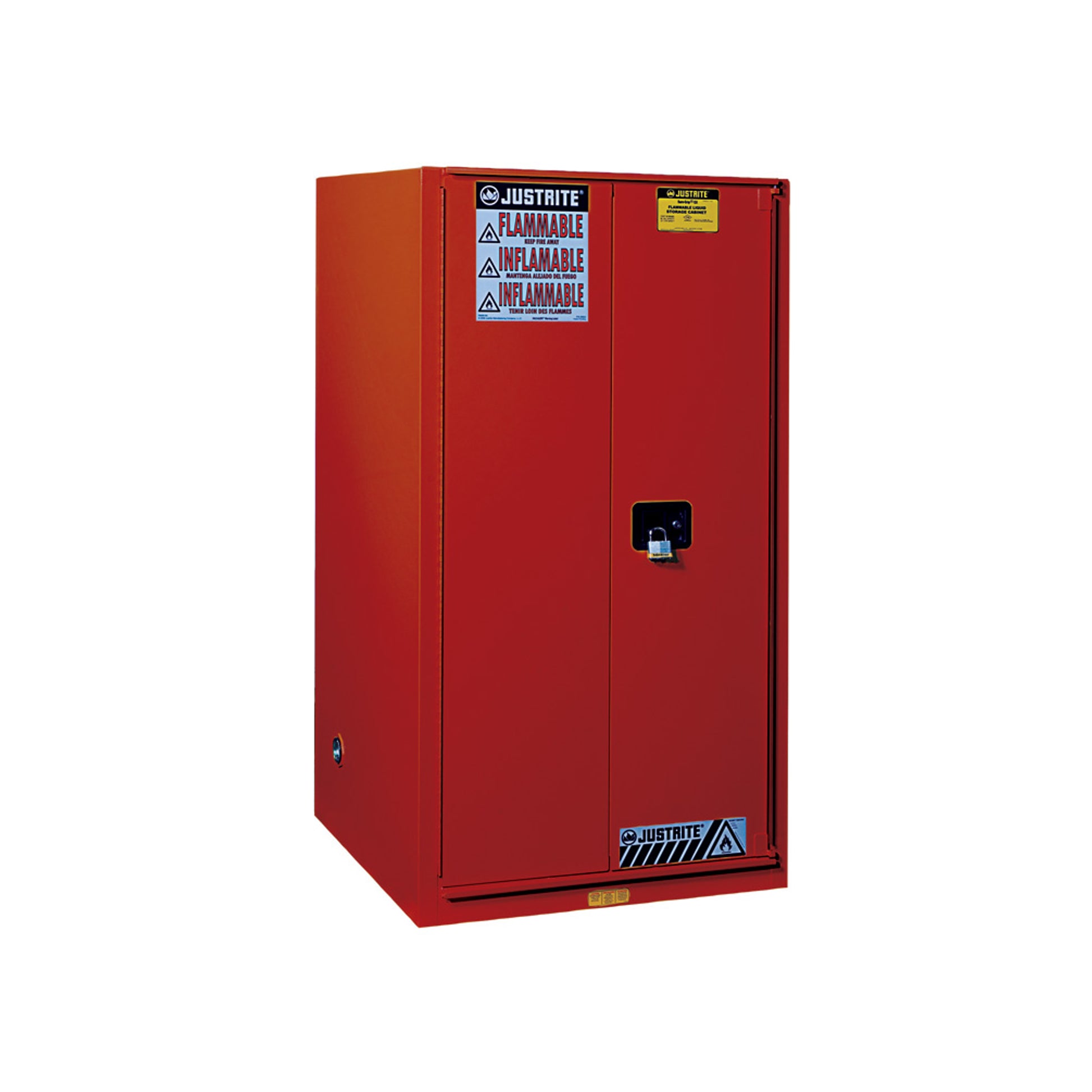 Justrite Sure-Grip Ex Flammable Safety Cabinet - Cap. 60 Gallons - 2 Shelves - 2 Self-Close Doors - Red - 896021