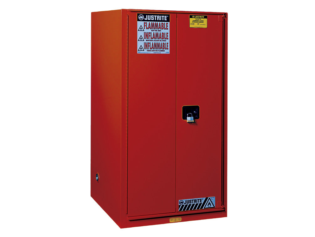 Justrite Sure-Grip Ex Flammable Safety Cabinet - Cap. 60 Gallons - 2 Shelves - 2 Self-Close Doors - Red - 896021