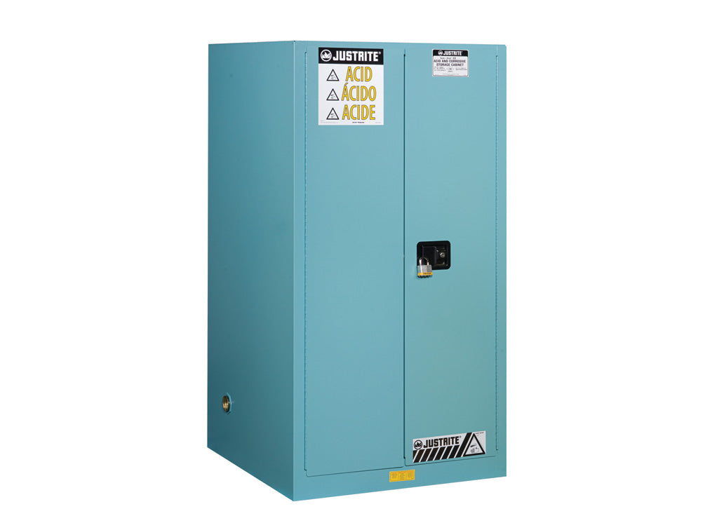 Justrite Chemcor Corrosives/Acids Safety Cabinet - Cap 60 Gallons - 2 Shelves - 2 Self-Close Doors - Blue - 8960222