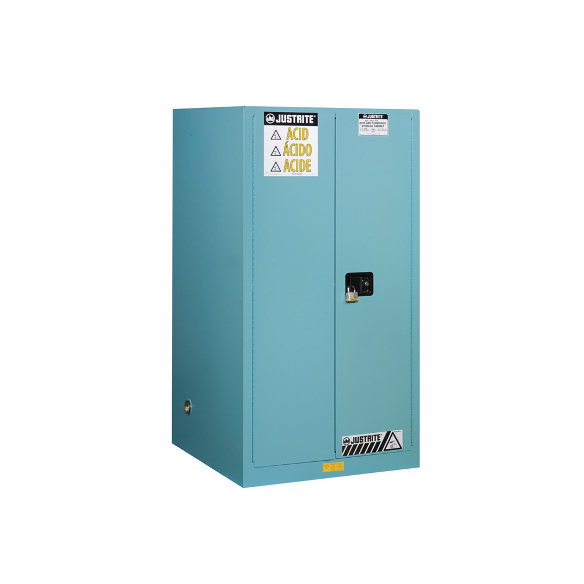 Justrite Sure-Grip Ex Corrosives/Acid Steel Safety Cabinet - Cap. 60 Gallons - 2 Shelves - 2 S/C Doors - Blue - 896022