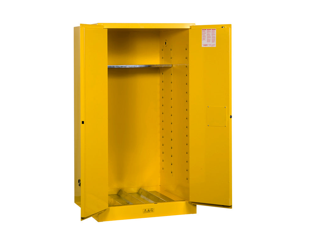 Justrite Sure-Grip Ex Vertical Drum Safety Cabinet And Drum Support - Cap. 55 Gal. - 1 Shlf - 2 M/C Doors - Yellow - 896200