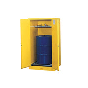 Justrite Sure-Grip Ex Vertical Drum Safety Cabinet And Drum Rollers - Cap. 55 Gal. - 1 Shlf - 2 S/C Doors - Yellow - 896270