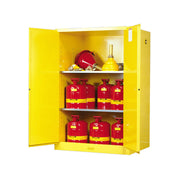 Justrite Sure-Grip Ex Flammable Safety Cabinet - Cap. 90 Gallons - 2 Shelves - 2 Manual-Close Doors - Yellow - 899000