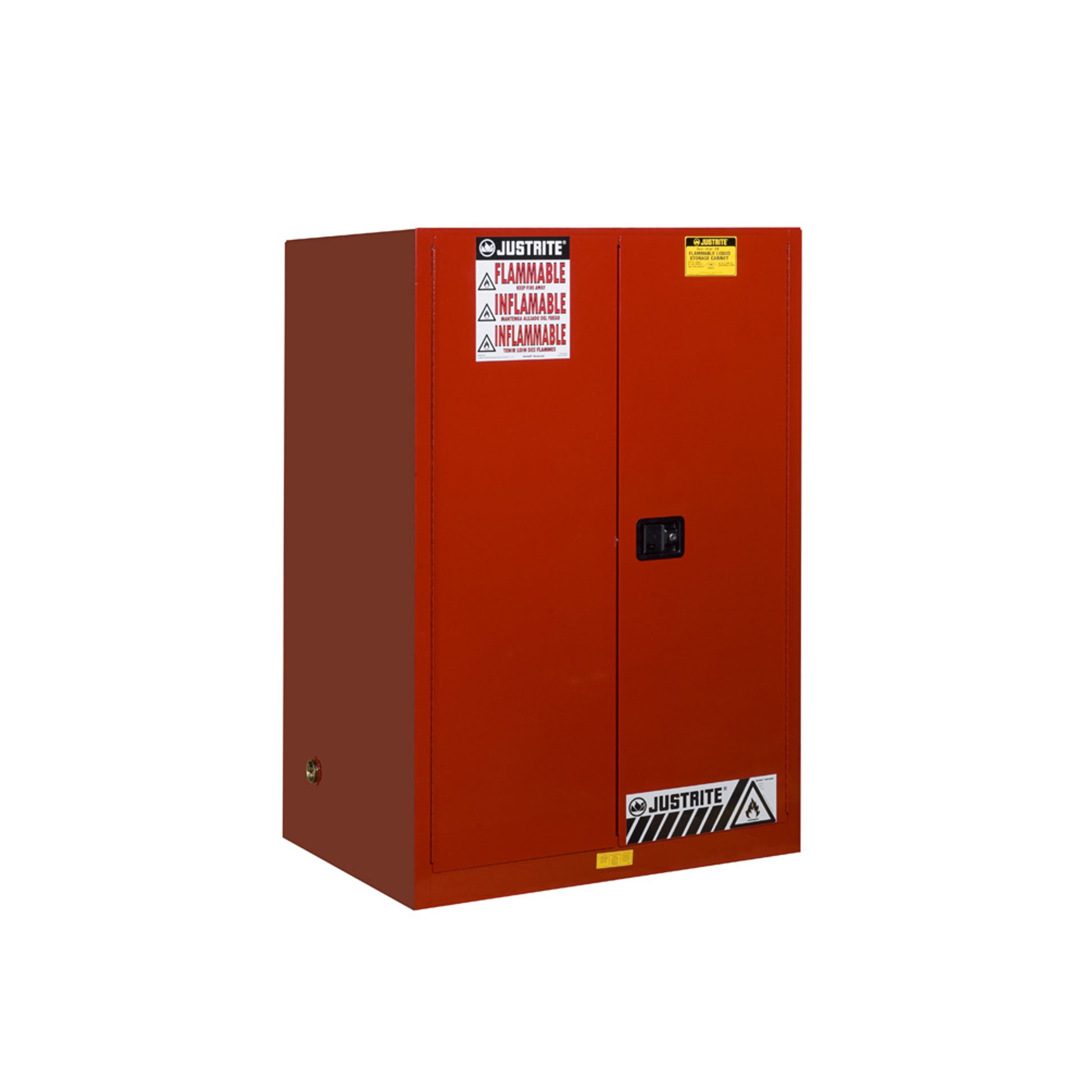 Justrite Sure-Grip Ex Flammable Safety Cabinet - Cap. 90 Gallons - 2 Shelves - 2 Manual-Close Doors - Red - 899001
