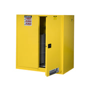 Justrite Sure-Grip Ex Vertical Drum Safety Cabinet And Drum Rollers - Cap. 60 Gal. - 1 Shlf - 2 S/C Doors - Yellow - 899070