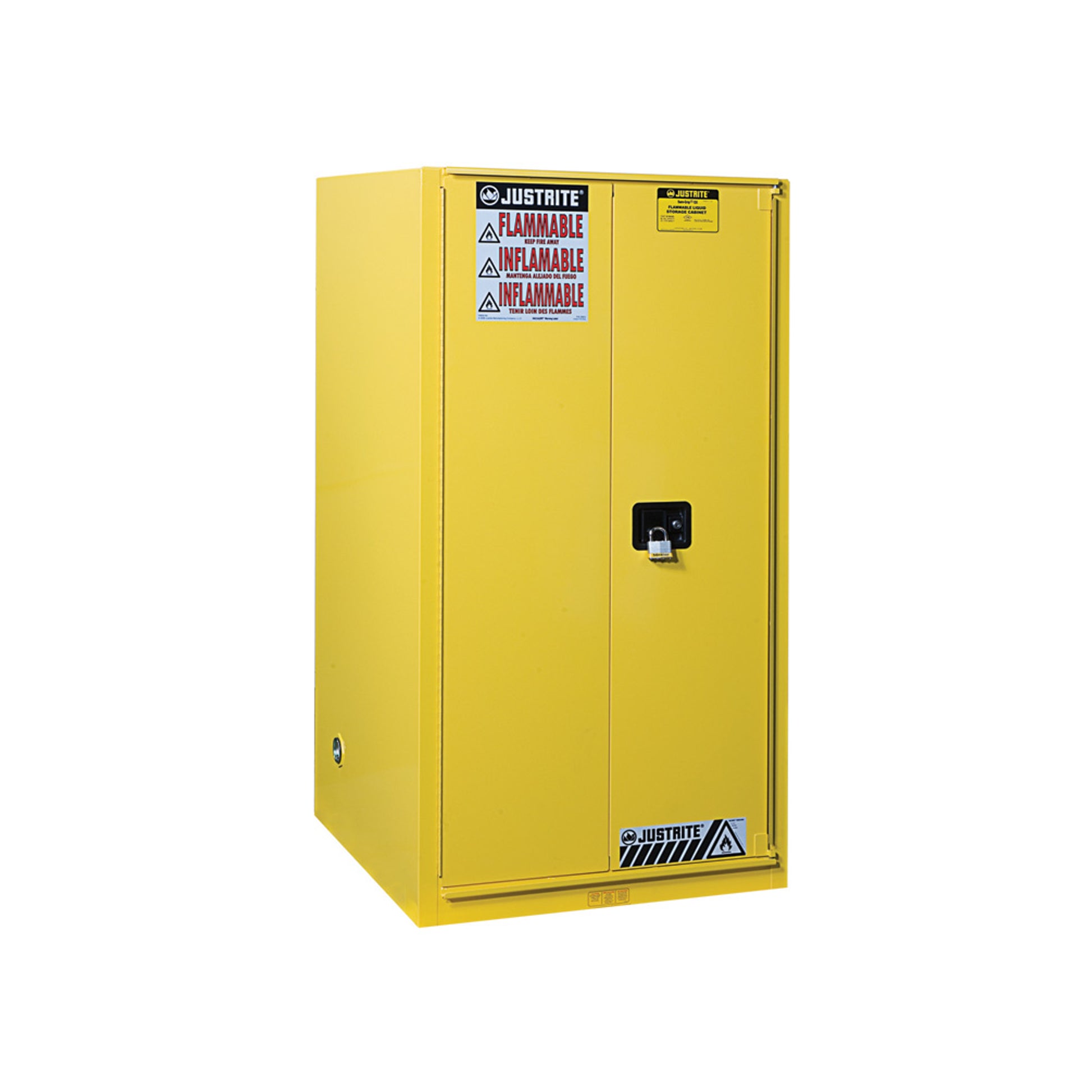 Justrite Sure-Grip Ex Flammable Safety Cabinet - Cap. 90 Gallons - 2 Shelves - 1 Bi-Fold S/C Door - Yellow - 899080