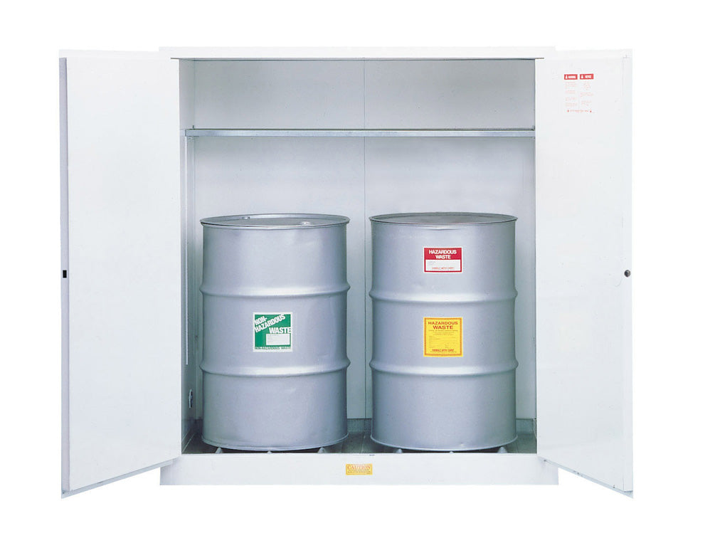 Justrite Flammable Waste Vertical Drum Safety Cabinet - Steel - Cap. 110-Gallons - 1 Shelf - 2 M/C Doors - White - 8991053