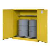 Justrite Sure-Grip Ex Vertical Drum Safety Cabinet And Drum Rollers - Cap. 110 Gal. - 1 Shlf - 2 M/C Drs - Yel. Yellow - 899160