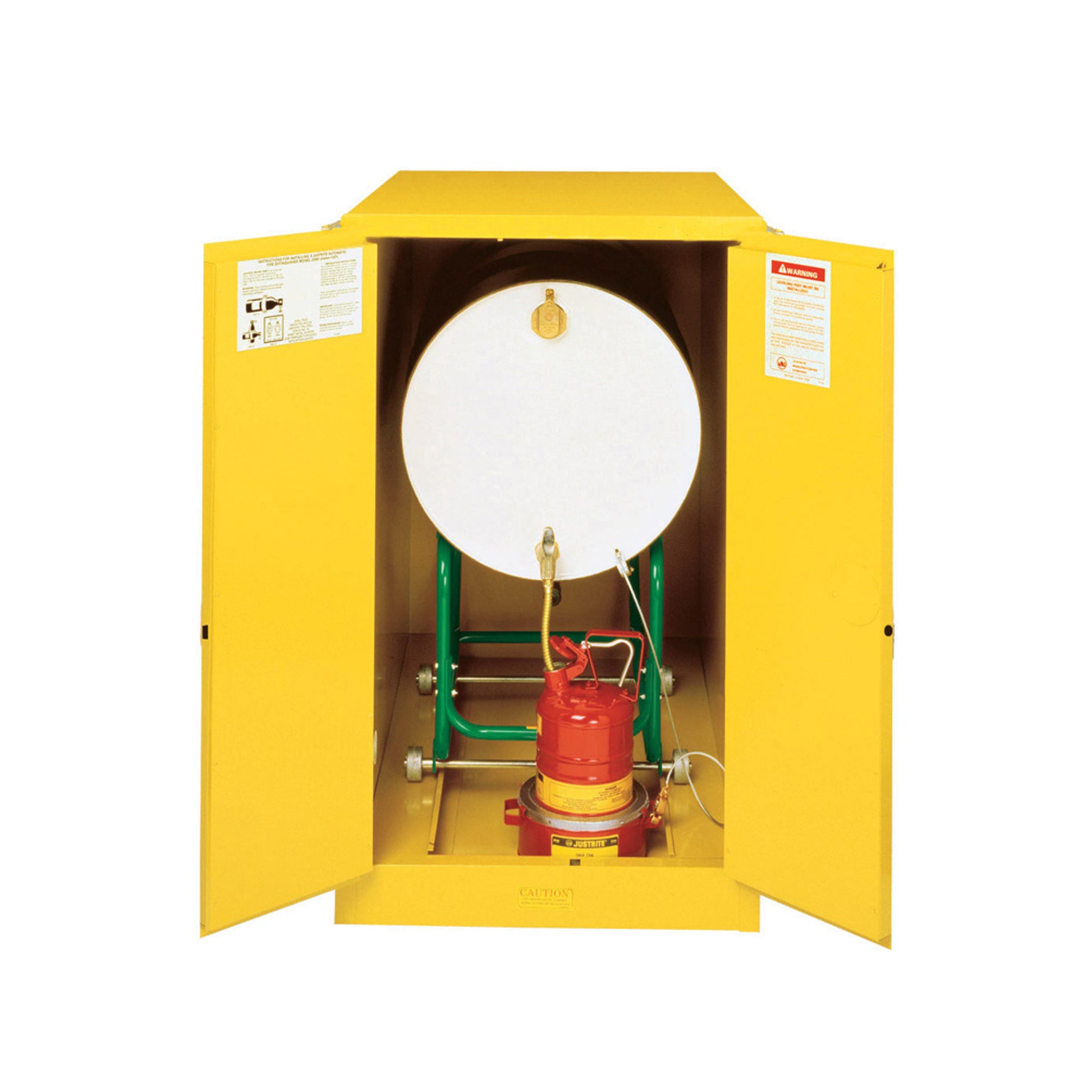 Justrite Sure-Grip Ex Horizontal Drum Safety Cabinet With Cradle Track - Cap. 55-Gal. Drum - 2 M/C Doors - Yel. Yellow. Drum Cradle Sold Separately - 899300