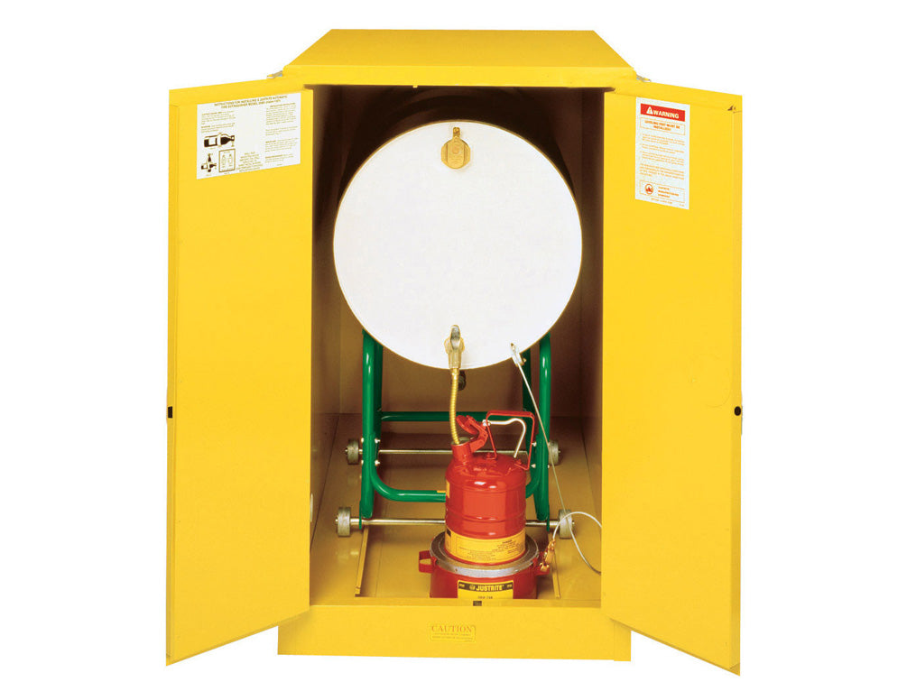 Justrite Sure-Grip Ex Horizontal Drum Safety Cabinet With Cradle Track - Cap. 55-Gal. Drum - 2 M/C Doors - Yel. Yellow. Drum Cradle Sold Separately - 899300