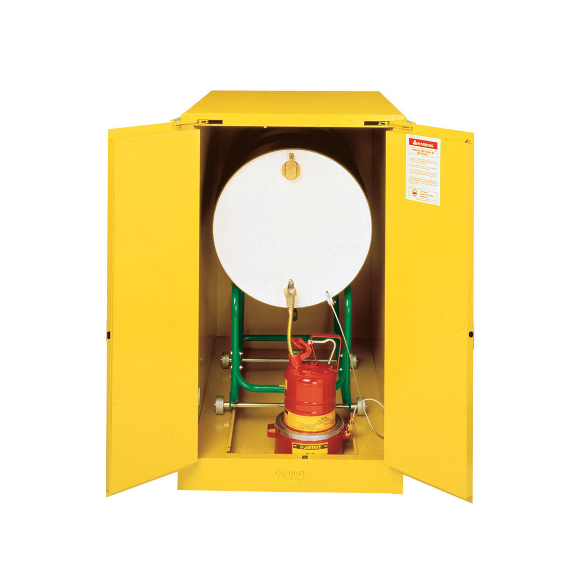 Justrite Sure-Grip Ex Horizontal Drum Safety Cabinet With Cradle Track - Cap. 55-Gal. Drum - 2 S/C Doors - Yellow. Drum Cradle Sold Separately - 899320