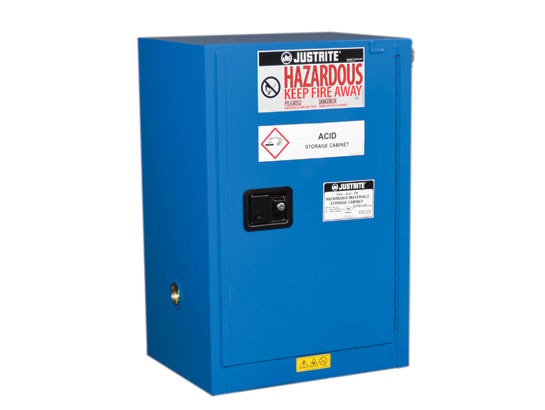 Justrite Chemcor Compac Hazardous Material Safety Cabinet - Cap. 12 Gal. - 1 Shelf - 1 S/C Door - Royal Blue - 8612282