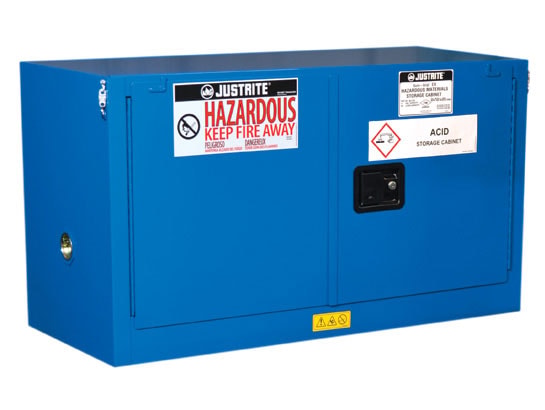 Justrite Chemcor Piggyback Hazardous Material Safety Cabinet - Cap. 17 Gal - 1 Shelf - 2 S/C Doors - Royal Blue - 8617282