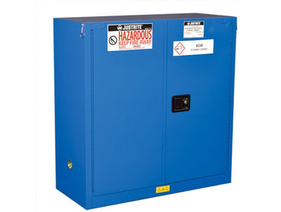 Justrite Chemcor Hazardous Material Safety Cabinet - Cap. 30 Gal. - 1 Shelf - 2 Self-Close Doors - Royal Blue - 8630282