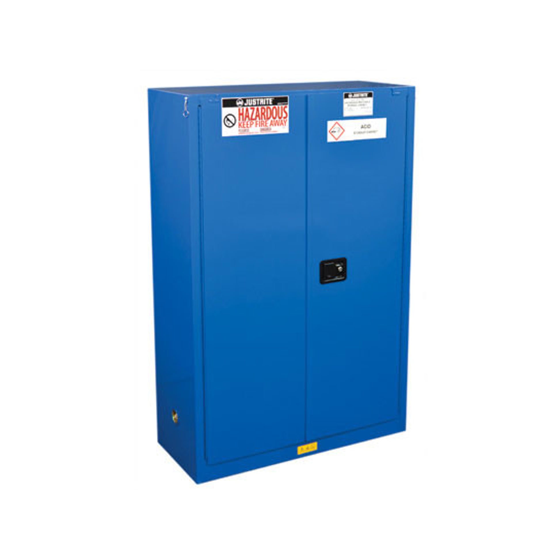 Justrite Chemcor Hazardous Material Safety Cabinet - Cap. 45 Gal. - 2 Shelves - 2 Self-Close Doors - Royal Blue - 8645282