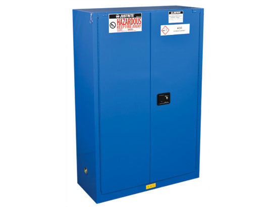 Justrite Chemcor Hazardous Material Safety Cabinet - Cap. 45 Gal. - 2 Shelves - 2 Self-Close Doors - Royal Blue - 8645282