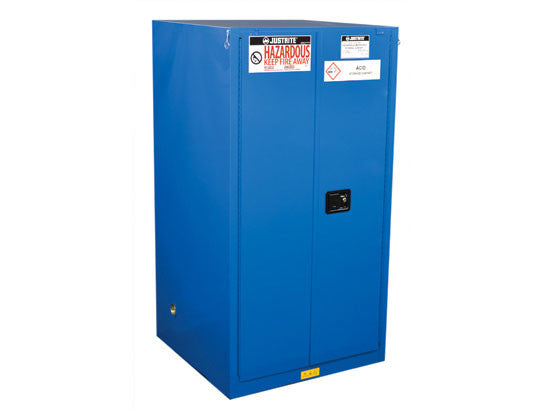 Justrite Chemcor Hazardous Material Safety Cabinet - Cap. 60 Gal. - 2 Shelves - 2 Self-Close Doors - Royal Blue - 8660282