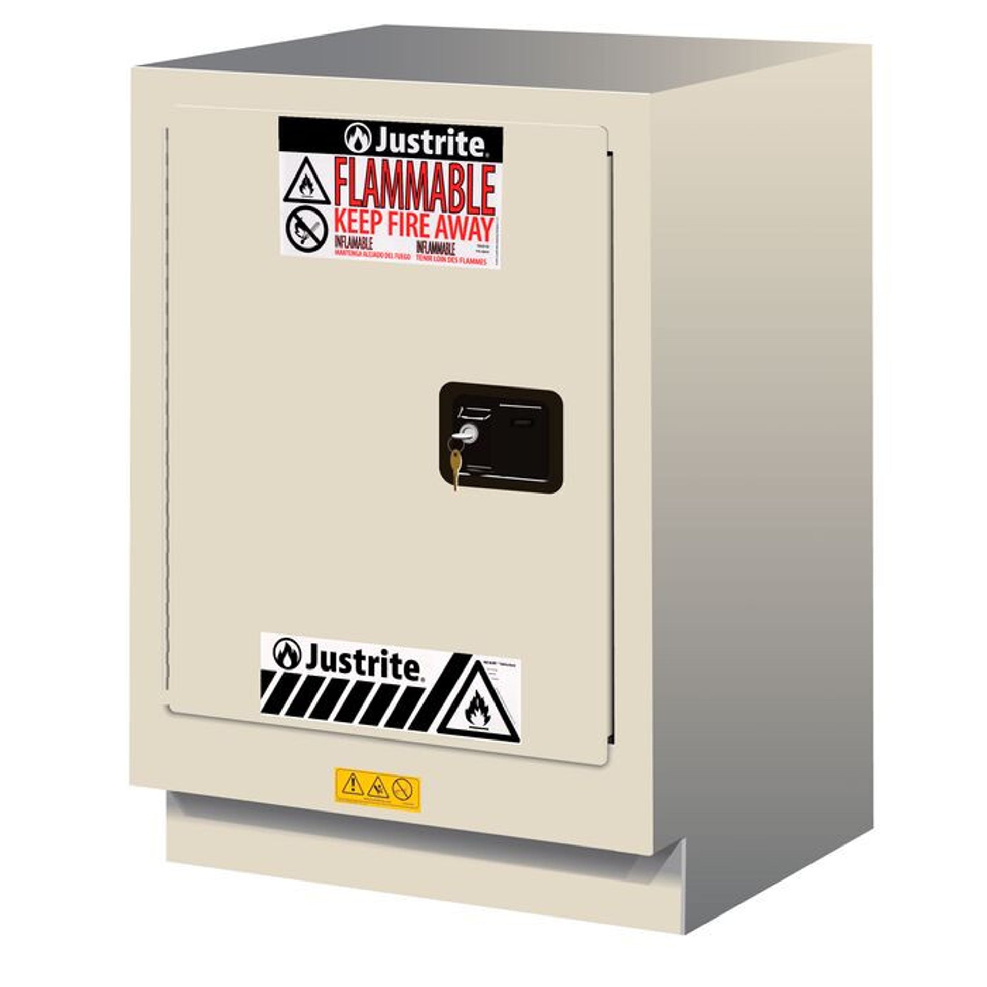 Justrite Under Fume Hood Solvent/Flammable Liquid Safety Cabinet - Cap. 15 Gal. - 1 Shlf - 1 S/C Lft Dr - Light Neutral - 882437