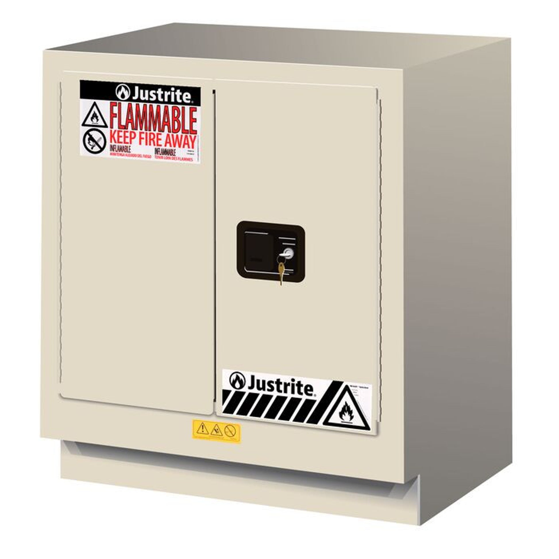 Justrite Under Fume Hood Solvent/Flammable Liquid Safety Cabinet - Cap. 19 Gal. - 1 Shelf - 2 M/C Doors - Light Neutral - 883007