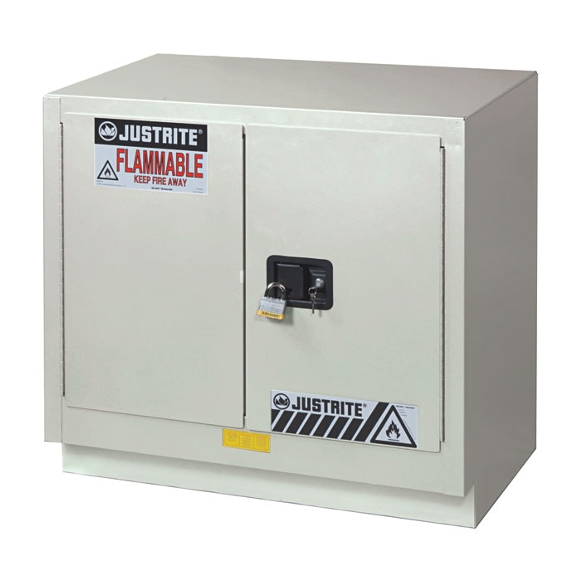 Justrite Under Fume Hood Solvent/Flammable Liquid Safety Cabinet - Cap. 23 Gal. - 1 Shelf - 2 M/C Doors - Light Neutral - 883607