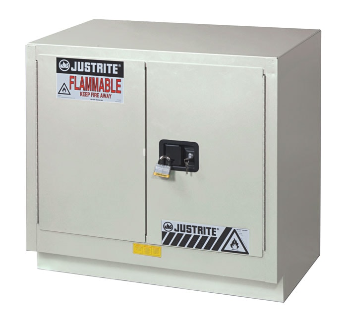 Justrite Under Fume Hood Solvent/Flammable Liquid Safety Cabinet - Cap. 23 Gal. - 1 Shelf - 2 M/C Doors - Light Neutral - 883607
