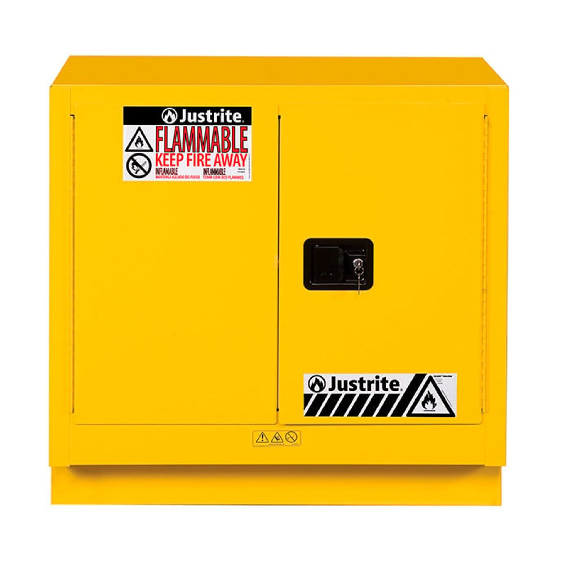 Justrite Under Fume Hood Solvent/Flammable Liquid Safety Cabinet - Cap. 23 Gal. - 1 Shelf - 2 S/C Doors - Yellow - 883620