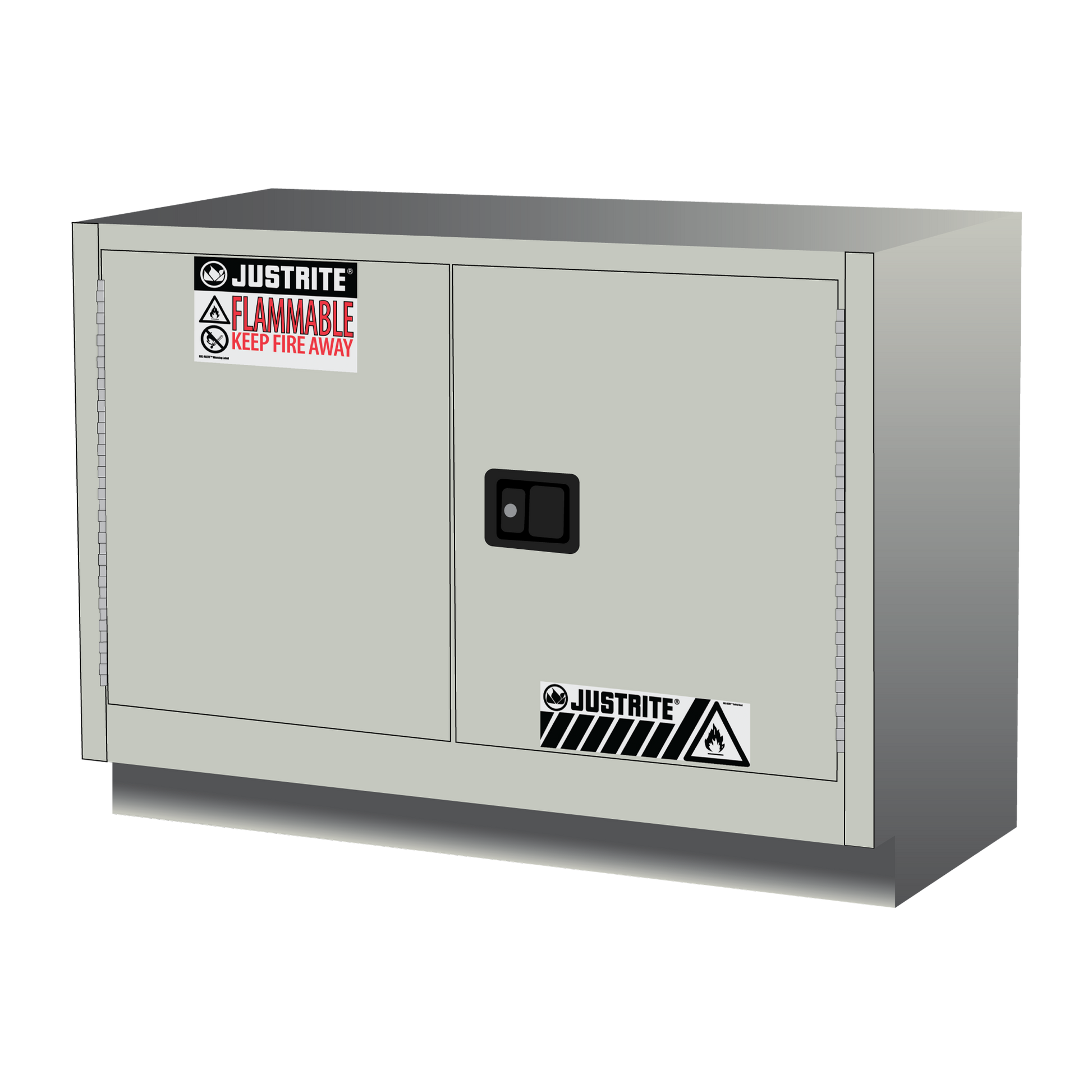 Justrite Under Fume Hood Solvent/Flammable Liquid Safety Cabinet - Cap. 23 Gal. - 1 Shelf - 2 S/C Doors - Light Neutral - 883627