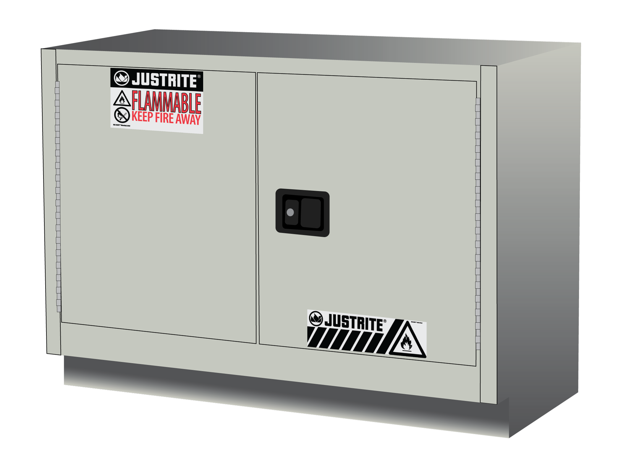 Justrite Under Fume Hood Solvent/Flammable Liquid Safety Cabinet - Cap. 23 Gal. - 1 Shelf - 2 S/C Doors - Light Neutral - 883627