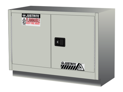 Justrite Under Fume Hood Solvent/Flammable Liquid Safety Cabinet - Cap. 23 Gal. - 1 Shelf - 2 S/C Doors - Light Neutral - 883627