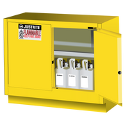 Justrite Under Fume Hood Solvent/Flammable Liquid Safety Cabinet - Cap. 31 Gal. - 1 Shelf - 2 S/C Doors - Yellow - 884820