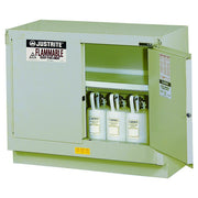 Justrite Under Fume Hood Solvent/Flammable Liquid Safety Cabinet - Cap. 31 Gal. - 1 Shelf - 2 S/C Doors - Silver - 884824