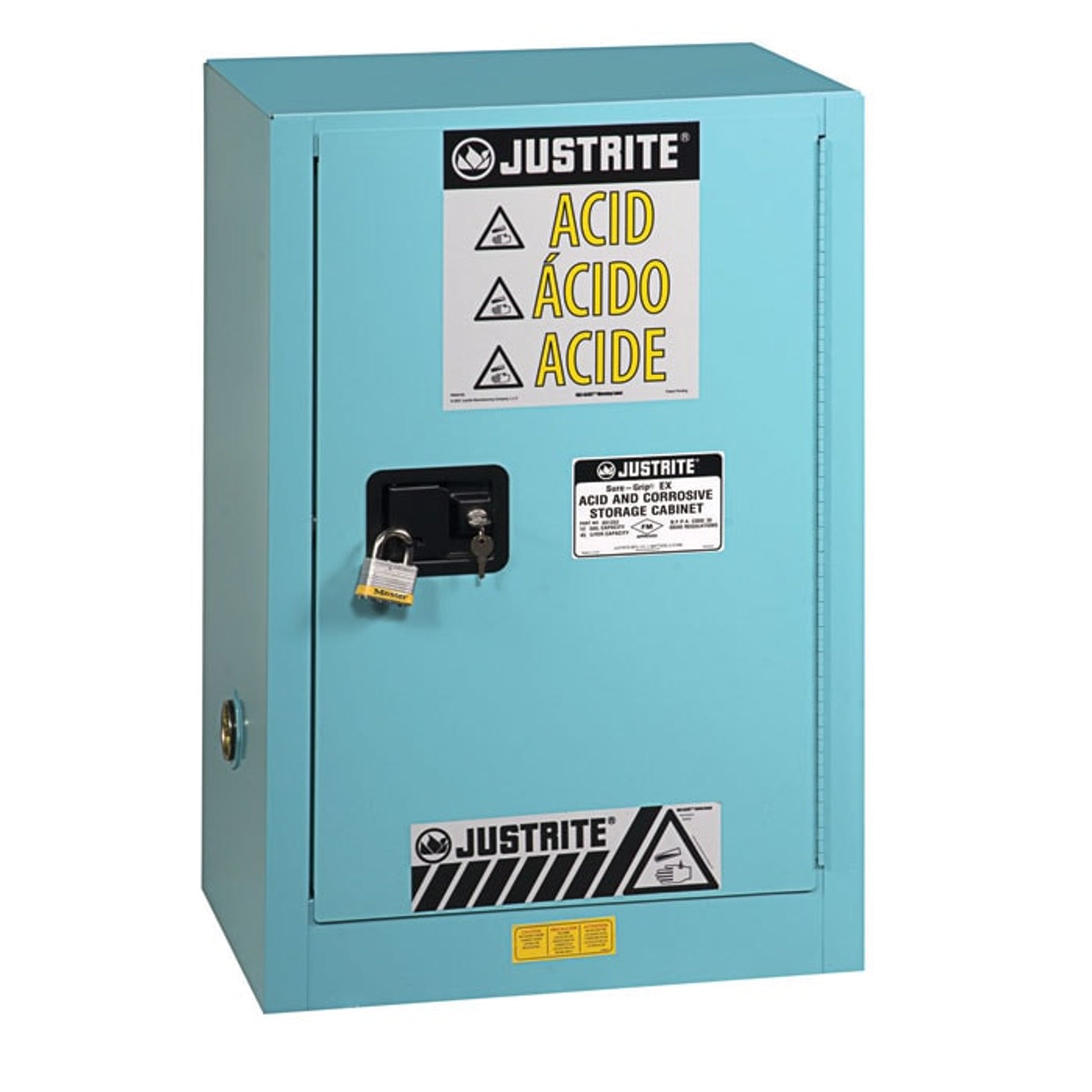 Justrite Chemcor Compac Corrosives/Acids Safety Cabinet - Cap. 12 Gallons. - 1 Shelf - 1 M/C Door - Blue - 8912022