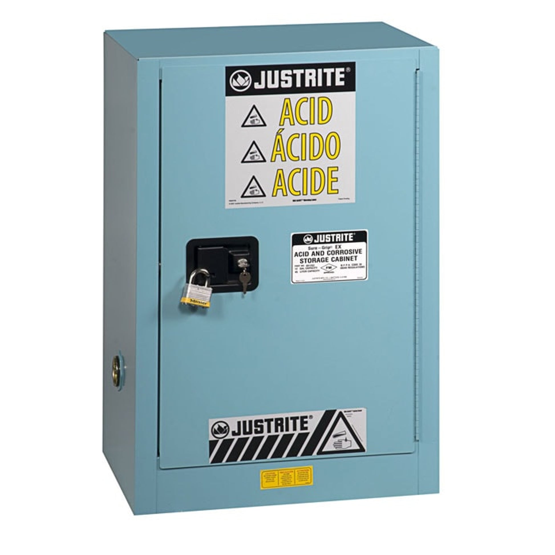 Justrite Chemcor Compac Corrosives/Acids Safety Cabinet - Cap. 12 Gallons. - 1 Shelf - 1 S/C Door - Blue - 8912222