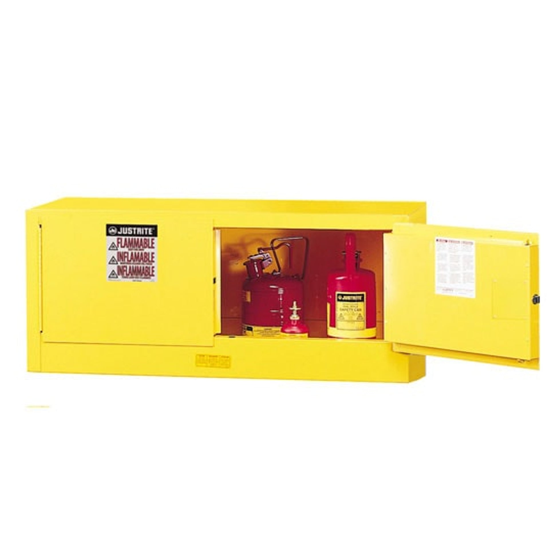 Justrite Sure-Grip Ex Piggyback Flammable Safety Cabinet - Cap. 12 Gallons - 2 Manual-Close Doors - Yellow - 891300