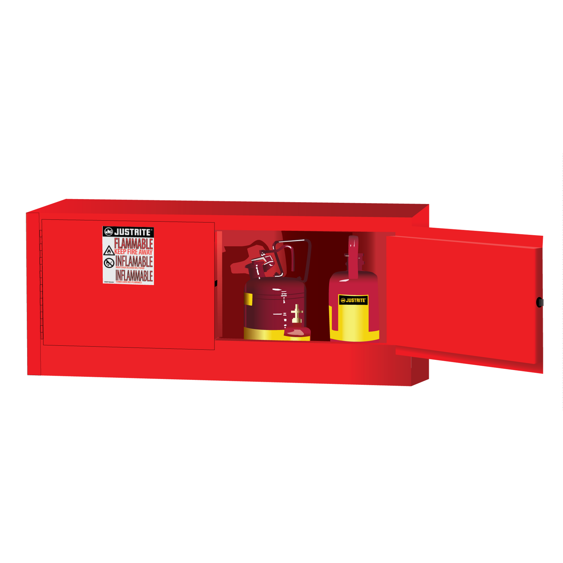 Justrite Sure-Grip Ex Piggyback Flammable Safety Cabinet - Cap. 12 Gallons - 2 Manual-Close Doors - Red - 891301