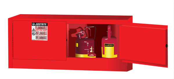 Justrite Sure-Grip Ex Piggyback Flammable Safety Cabinet - Cap. 12 Gallons - 2 Manual-Close Doors - Red - 891301