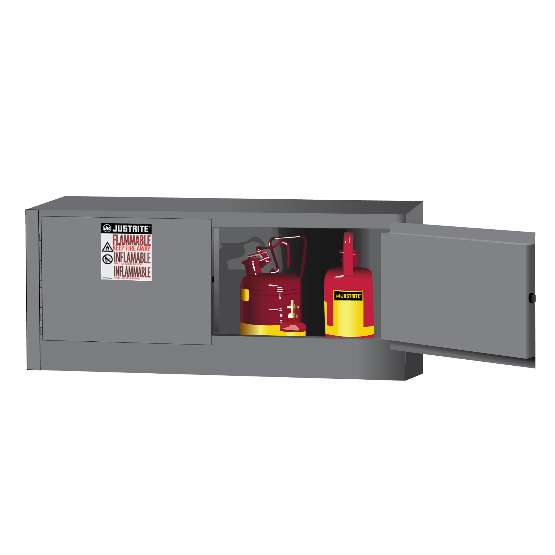 Justrite Sure-Grip Ex Piggyback Flammable Safety Cabinet - Cap. 12 Gallons - 2 Manual-Close Doors - Gray - 891303