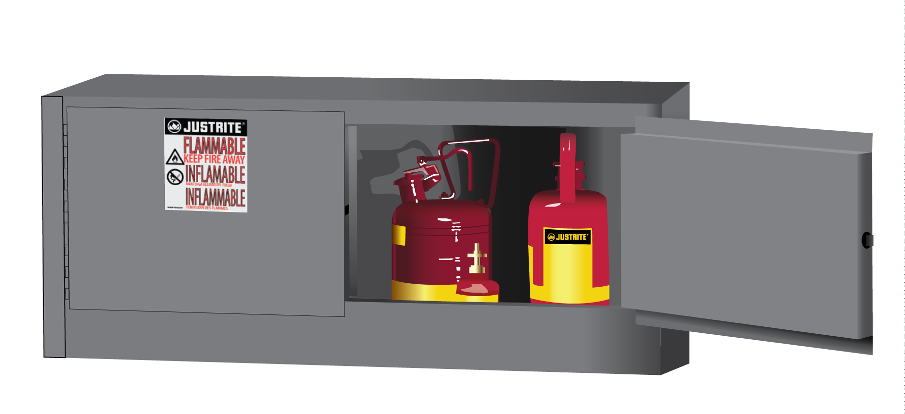Justrite Sure-Grip Ex Piggyback Flammable Safety Cabinet - Cap. 12 Gallons - 2 Manual-Close Doors - Gray - 891303