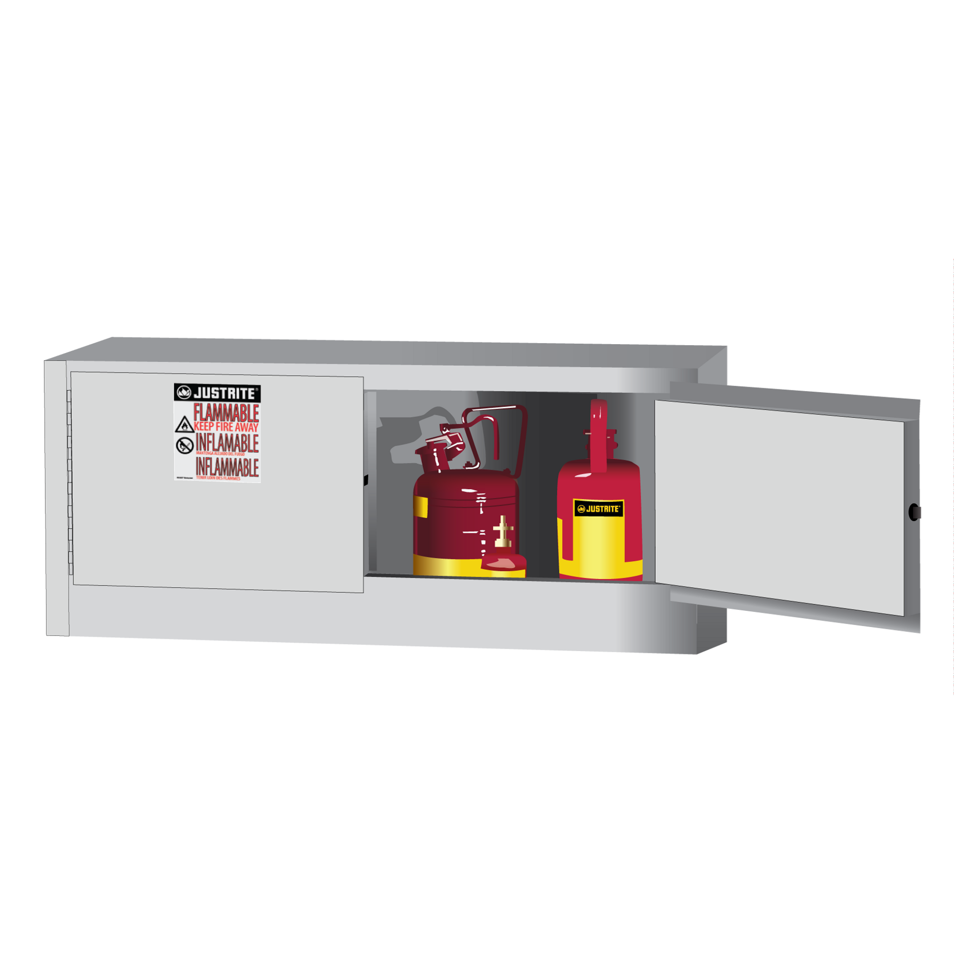 Justrite Sure-Grip Ex Piggyback Flammable Safety Cabinet - Cap. 12 Gallons - 2 Manual-Close Doors - White - 891305