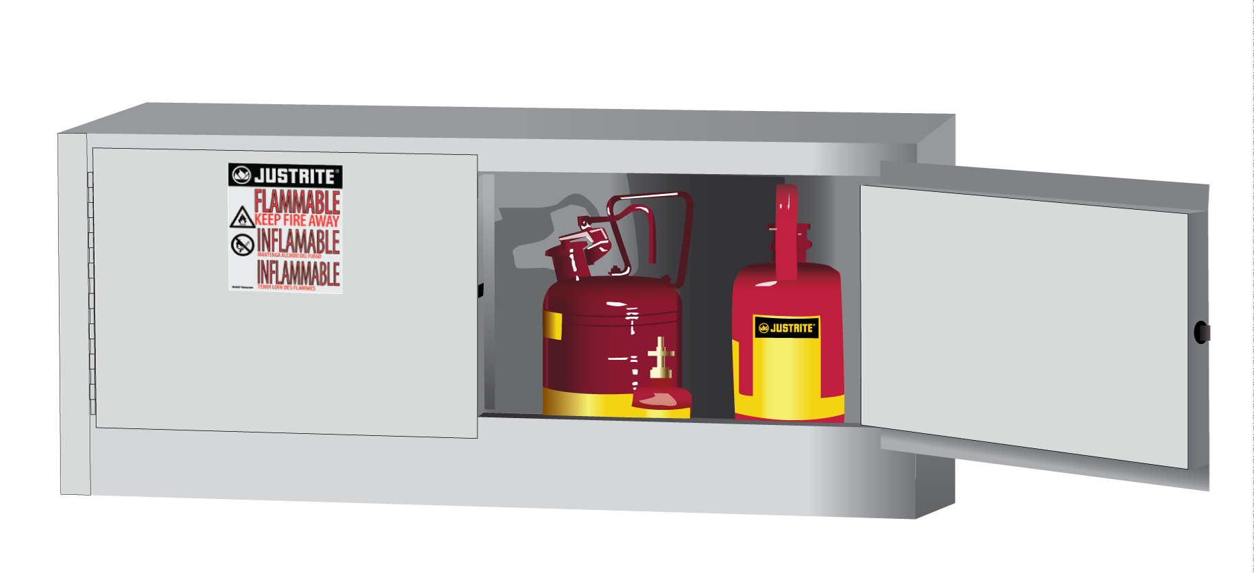 Justrite Sure-Grip Ex Piggyback Flammable Safety Cabinet - Cap. 12 Gallons - 2 Manual-Close Doors - White - 891305