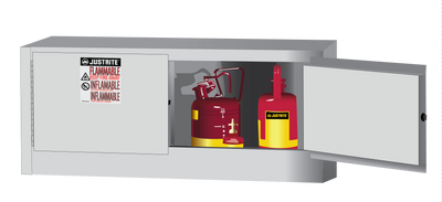 Justrite Sure-Grip Ex Piggyback Flammable Safety Cabinet - Cap. 12 Gallons - 2 Manual-Close Doors - White - 891305