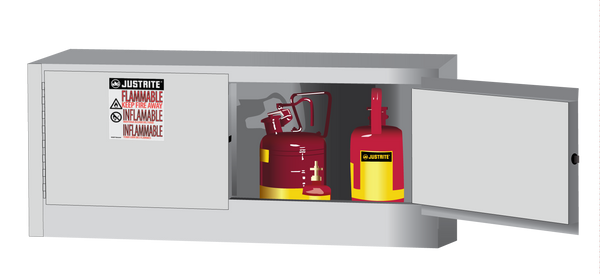 Justrite Sure-Grip Ex Piggyback Flammable Safety Cabinet - Cap. 12 Gallons - 2 Manual-Close Doors - White - 891305