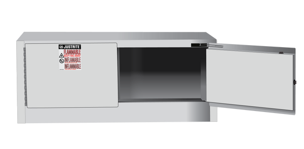 Justrite Sure-Grip Ex Piggyback Flammable Safety Cabinet - Cap. 12 Gallons - 2 Self-Close Doors - White - 891325