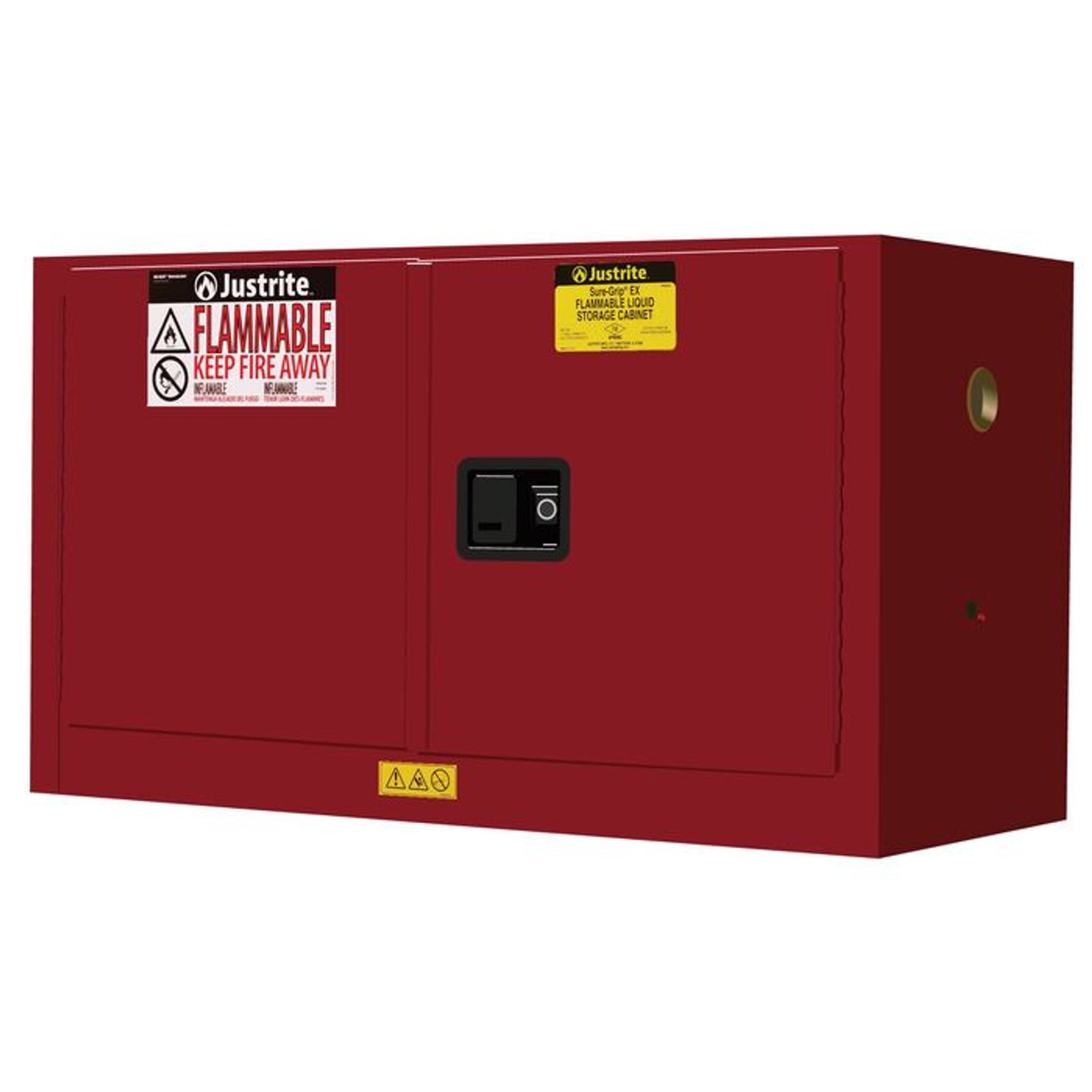 Justrite Sure-Grip Ex Piggyback Flammable Safety Cabinet - Cap. 17 Gallons - 1 Shelf - 2 M/C Doors - Red - 891701