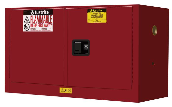 Justrite Sure-Grip Ex Piggyback Flammable Safety Cabinet - Cap. 17 Gallons - 1 Shelf - 2 M/C Doors - Red - 891701