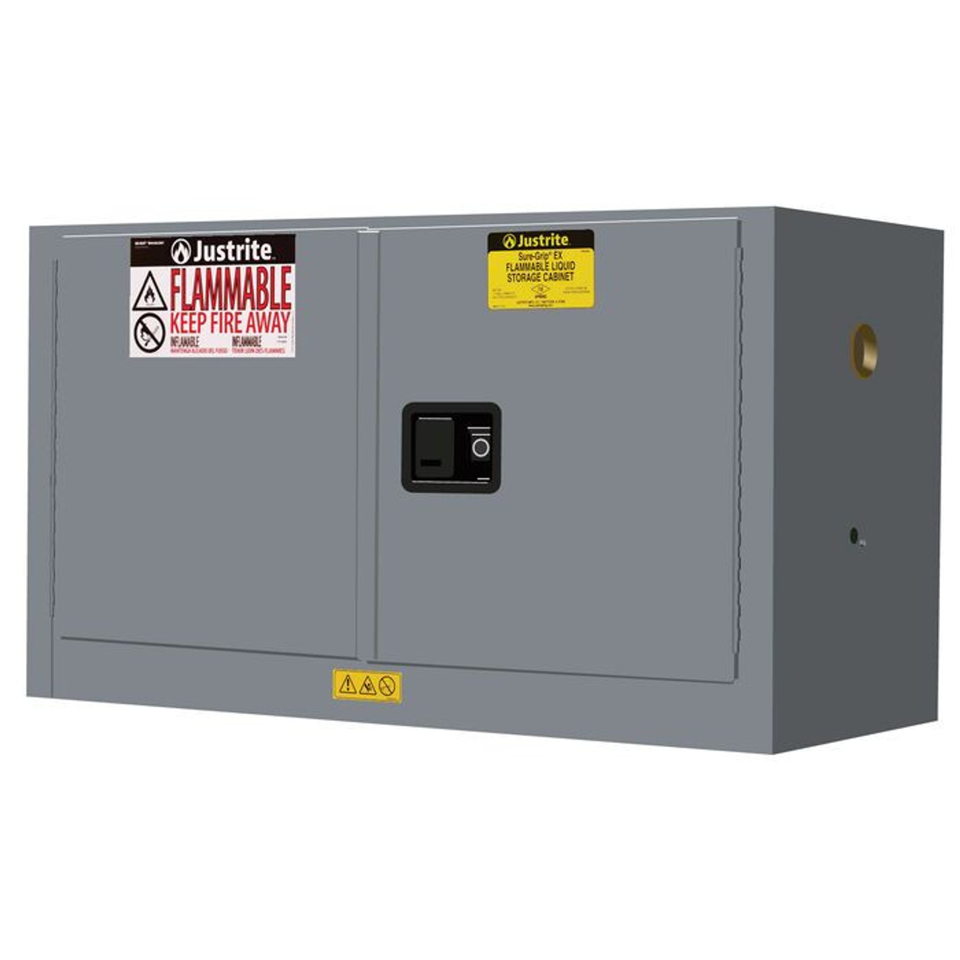 Justrite Sure-Grip Ex Piggyback Flammable Safety Cabinet - Cap. 17 Gallons - 1 Shelf - 2 M/C Doors - Gray - 891703