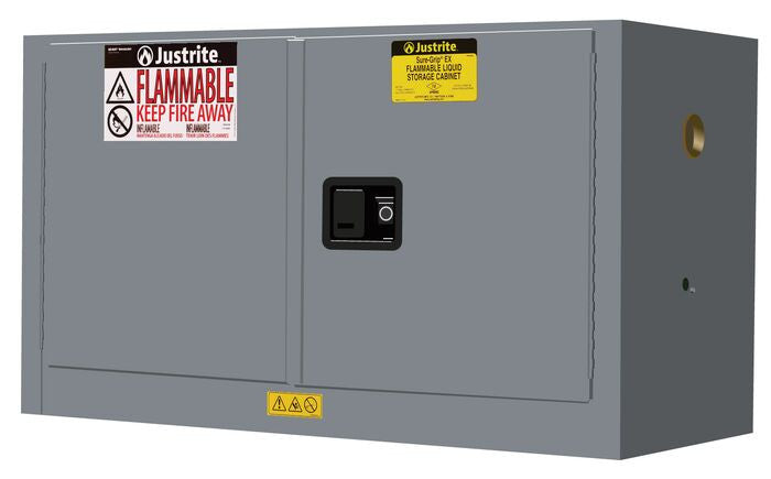 Justrite Sure-Grip Ex Piggyback Flammable Safety Cabinet - Cap. 17 Gallons - 1 Shelf - 2 M/C Doors - Gray - 891703